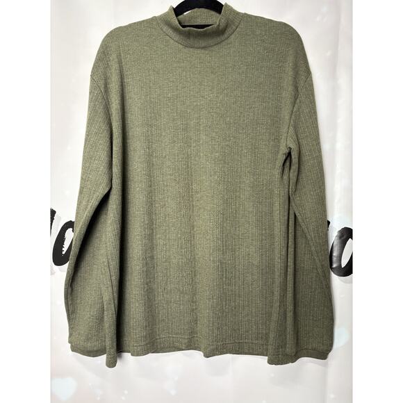 Liz Claiborne Mock Neck Ribbed Tunic Top Large Olive Green Lagenlook Classic L/S - Picture 1 of 6